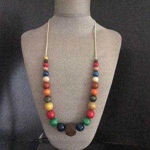 Multi color All Wood necklace on leather cord